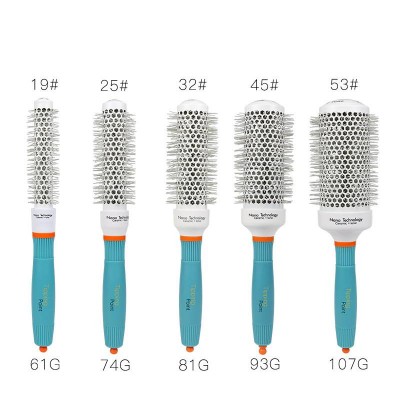 Facoty Directly Blue Anti-static Silicone Handle Round Rolling Tangle Hair Brush Ceramic Hairstyling Comb